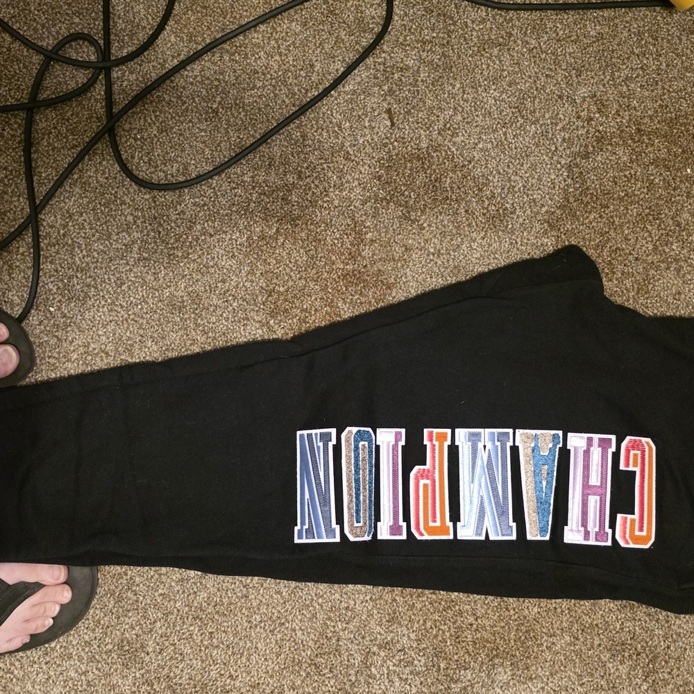 Champion Black Sweatpants with Multicolor Logo